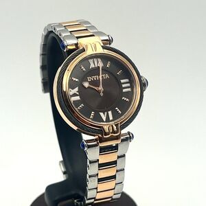 Invicta Bolt Lady Two Tone Rose Gold Black Dial Cable Bezel Blue Cabochon Watch